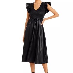 En Saison Smocked Faux Leather Midi Dress Women